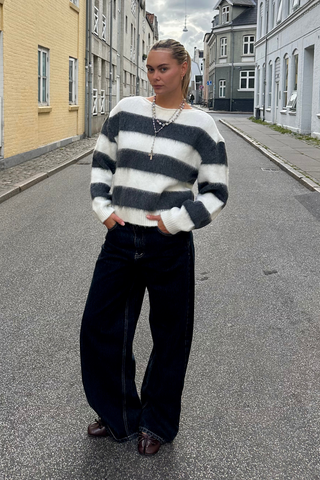 Celina Striped Knitted Sweater in White/Grey · effortless scandi knitwear for women from ITS MAY