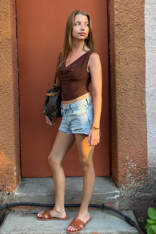 Dahlia Waterfall Top in Brown · effortless scandi t-shirt for women from ITS MAY