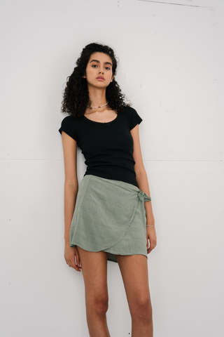 Elisa Wrap Skirt in Khaki · effortless scandi skirt for women from ITS MAY