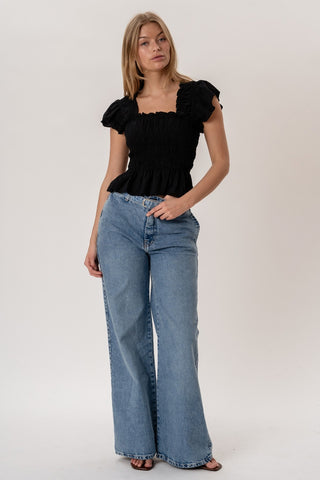 Honey Ruffle Top in Black · effortless scandi top for women from ITS MAY