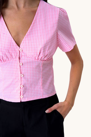 Roberta Top - Pink Checkered