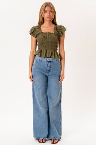 Honey Ruffle Top in Olive · effortless scandi formal shirts & blouses for women from ITS MAY