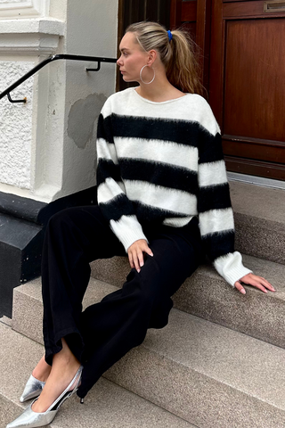 Celina Striped Knitted Sweater in White/Black · effortless scandi knitwear for women from ITS MAY