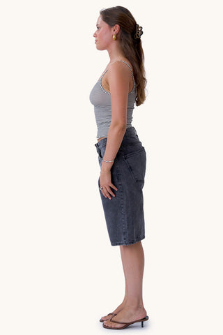 Evelina Top - Dark Grey/White