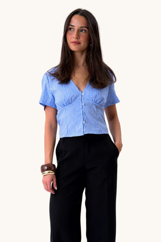 Roberta Top - Light Blue Checkered