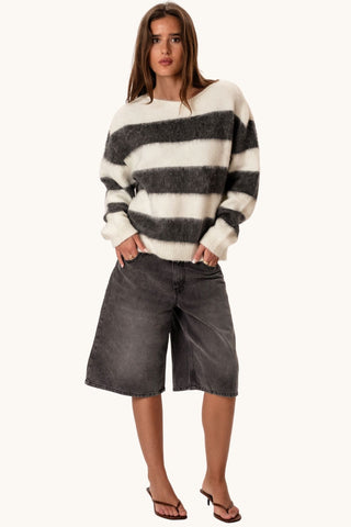 Celina Striped Knitted Sweater - White/Grey