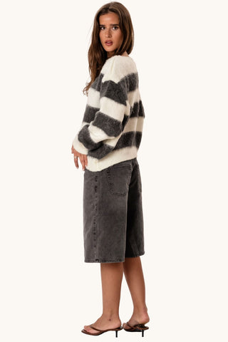 Celina Striped Knitted Sweater - White/Grey