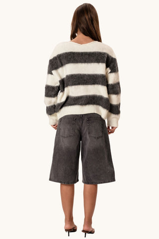 Celina Striped Knitted Sweater - White/Grey
