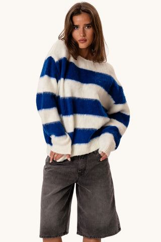 Celina Striped Knitted Sweater - White/Navy