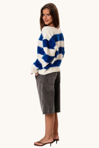 Celina Striped Knitted Sweater - White/Navy