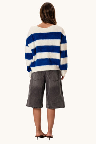 Celina Striped Knitted Sweater - White/Navy