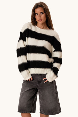 Celina Striped Knitted Sweater - White/Black