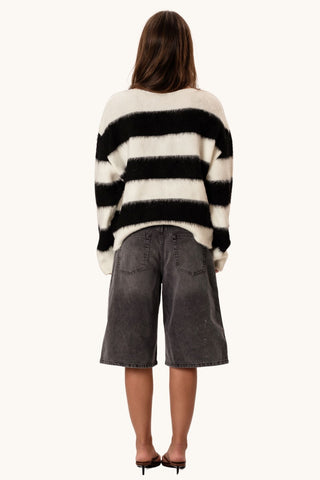 Celina Striped Knitted Sweater - White/Black
