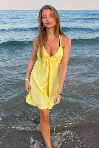 Stella Mini Dress in Dusty Yellow · effortless scandi dress for women from ITS MAY