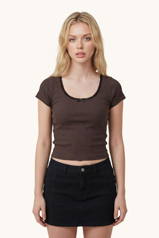 Lace T-shirt - Brown