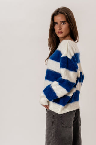 Celina Striped Knitted Sweater in White/Navy · effortless scandi knitwear for women from ITS MAY