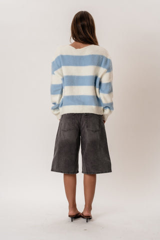 Celina Striped Knitted Sweater in White/Sky Blue · effortless scandi knitwear for women from ITS MAY