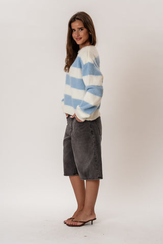 Celina Striped Knitted Sweater in White/Sky Blue · effortless scandi knitwear for women from ITS MAY