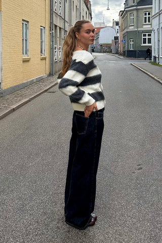 Celina Striped Knitted Sweater in White/Grey · effortless scandi knitwear for women from ITS MAY